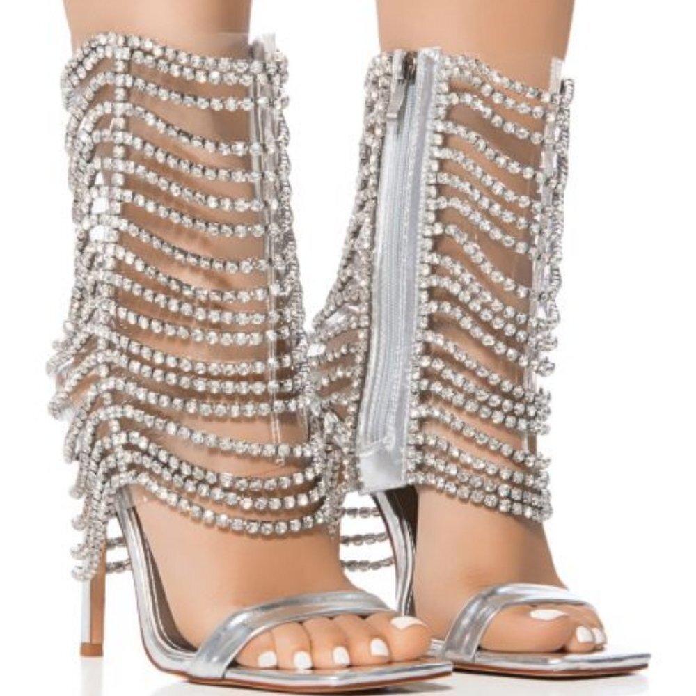 AZALEA WANG " ANGELIC  LAYERS " SILVER EMBELLISHED ANKLE SANDAL(BRAND NEW !!!!!